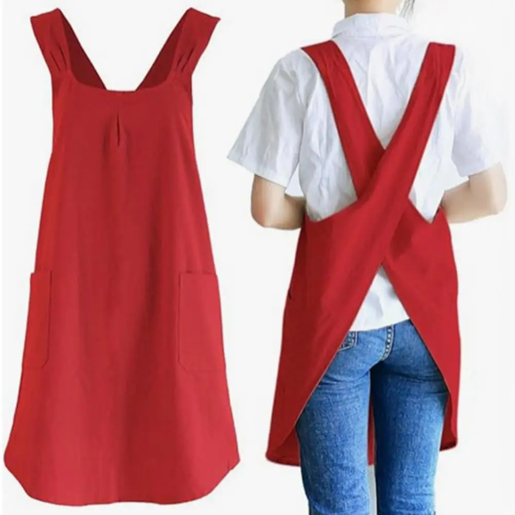 Convenient Cotton Linen Cross Back Apron Sleeveless Baking Cooking Aprons Breathable Work Clothes Housework