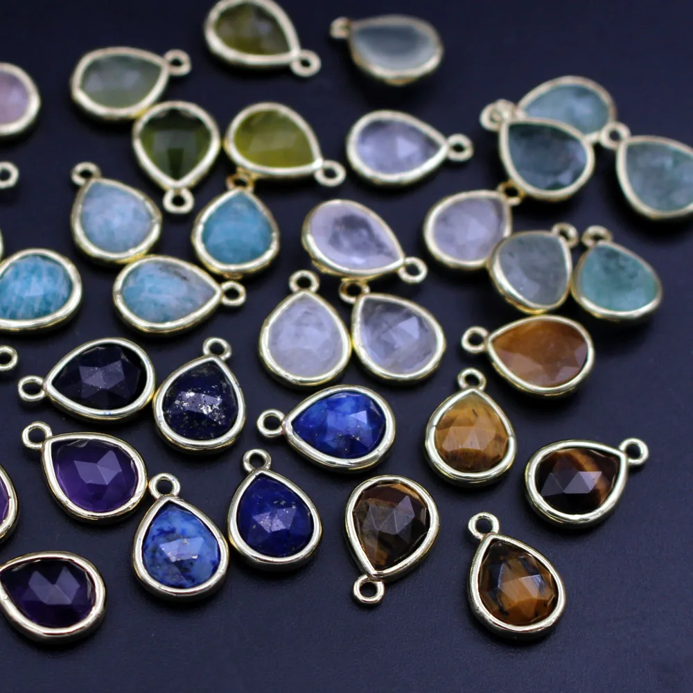 10pcs DIY Jewelry Accessories Teardrop Natural Blue Amazonite Moon Stone Pendant Charms DIY for Earrings Bracelet Drops Making