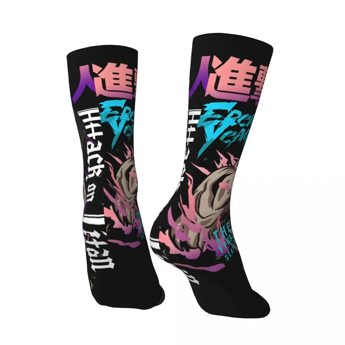 Funny Happy TATAKAE_ GRAPHIC T-SHIRT Men's Socks Vintage Harajuku Attack on Titan Street Style Novelty Pattern Crew Crazy