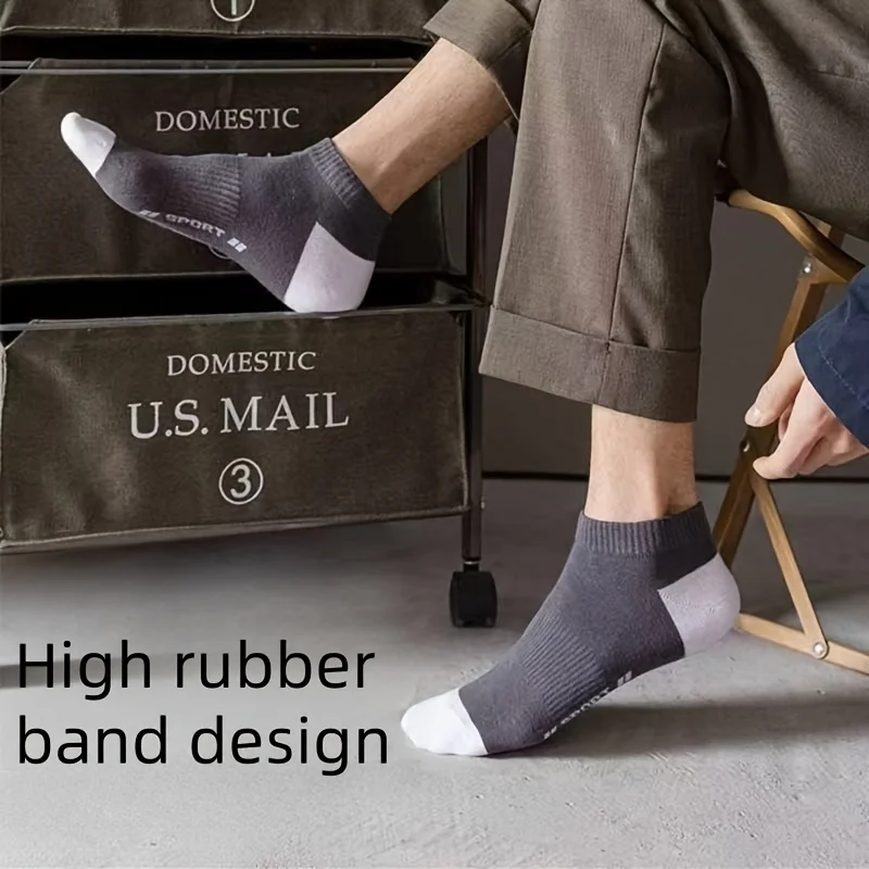 5 أزواج من الجوارب الرجالية، جوارب كاحل رياضية أنيقة مستوحاة من العرق، ماصة للعرق، نمط صيفي رقيق، قصة منخفضة