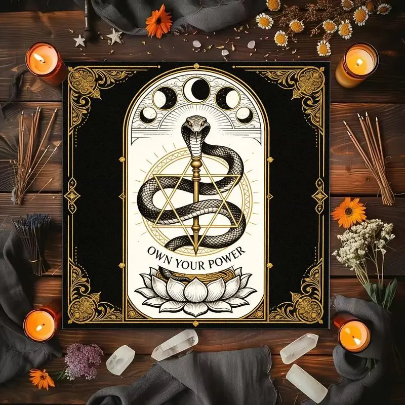 Spirit Snake Scepter Lotus Moon Phase Pentagram Altar Cloth Tarot Card Tablecloth Mysterious Witchcraft Divination Ceremony Mat