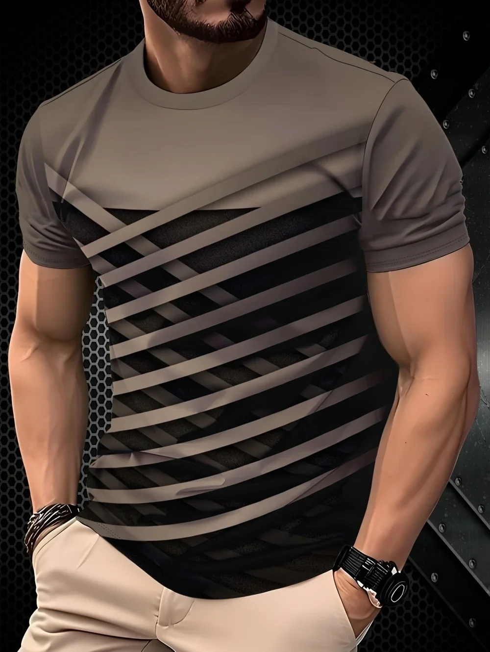 Men's Clothing Summer Classic Men's 3D Line Stripe Print T-Shirt Short Sleeve Round Neck Top Street T-Shirts Oversized Sports