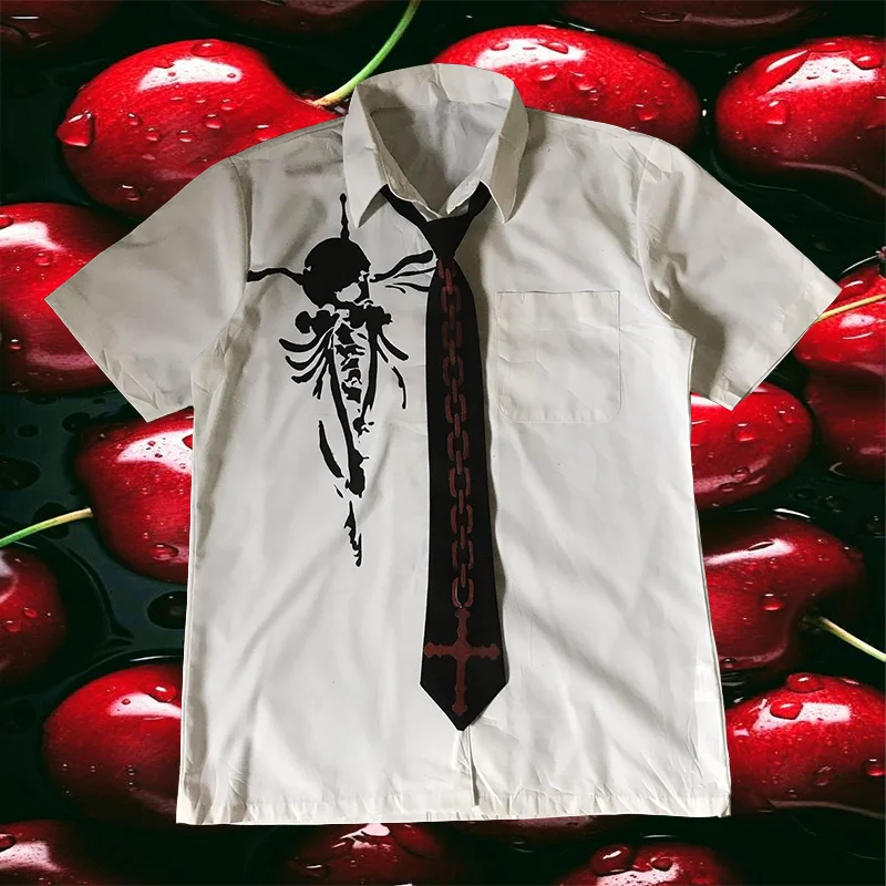 

Womens and men Shirt Print Clothing Casual short Aesthetic With Graphic Blou Y2k Gothic elements Cool neutral style