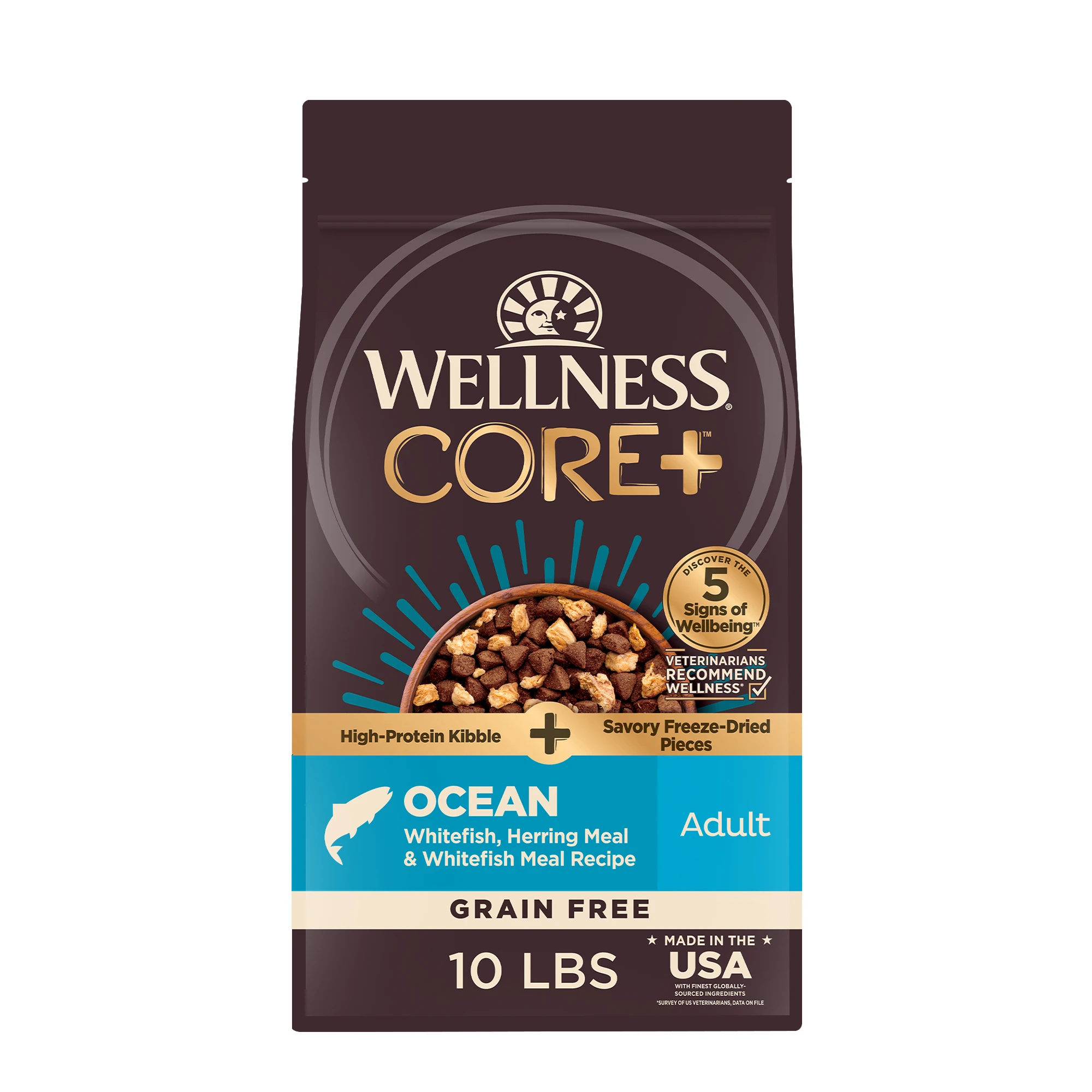 CORE+ Adult Dry Dog Food with Freeze Dried Pieces, Grain Free Kibble+, Natural, High Protein, Chicken Free, Whitefish, Herring,