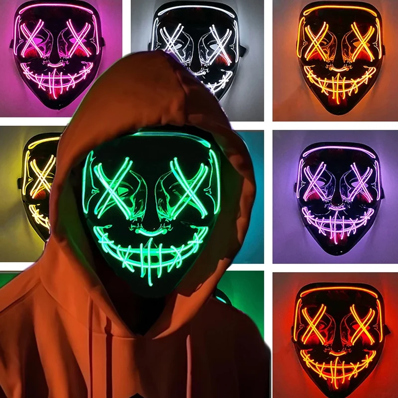 Horror Glowing Mask Halloween Scary LED Light Up Bloody Face Cover for Terror Costume Party Flash Cosplay Spooky Mask