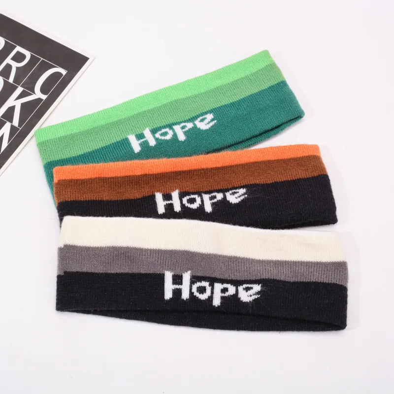 

Спортивная повязка для йоги, вязаная, широкая, эластичная, в полоску, однотонная, аксессуар для волос для женщин