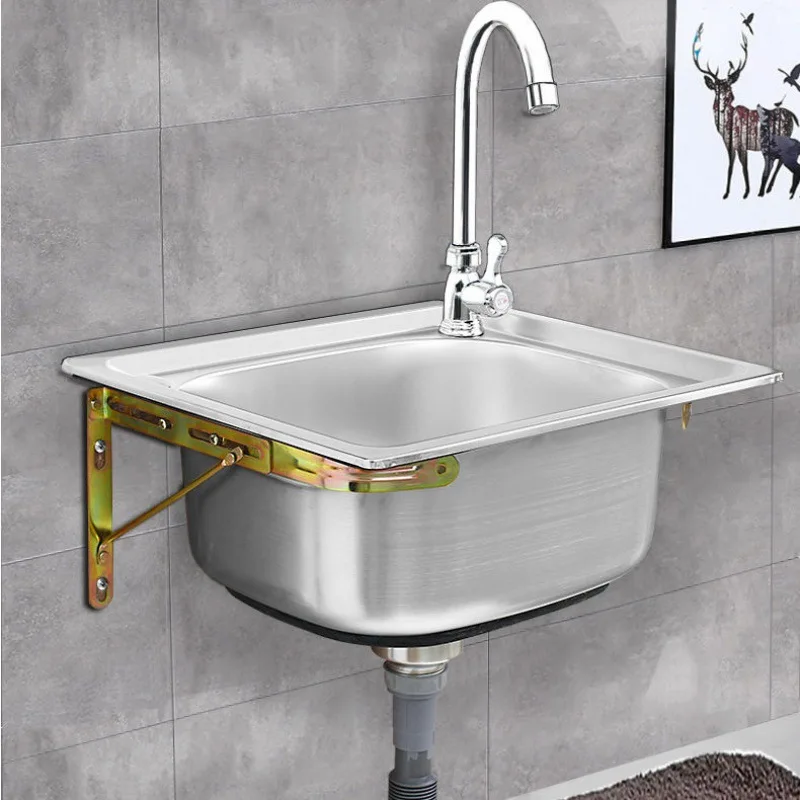 Kitchen sink Handmade stainless steel single bowl sink above counter or wall mounted vegetable Wash basin set