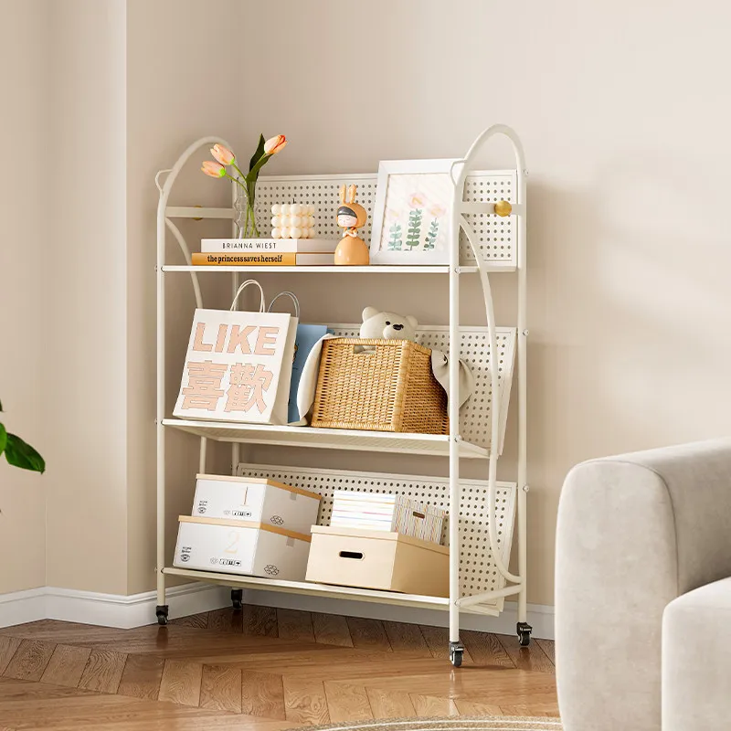Portable Rotating Kids Bookcase Children's Bookshelf Metal Floor Standing Rack for Nursery Playroom Kindergarten Book Organizer