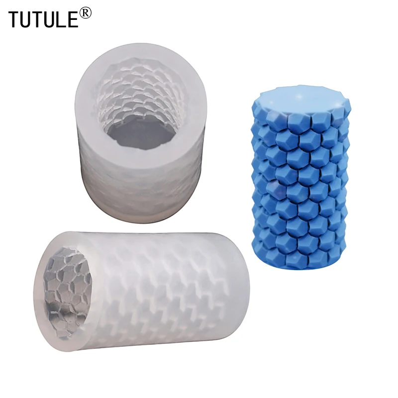 

3Dthree-dimensional honeycomb cylindrical shape silicone mold soy wax white beeswax pillar diy aromatherapy candle silicone mold