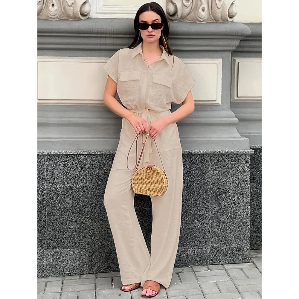 

Faionable Casual Women's Jumpsuit Turn-down Collar Long Sve Winter Outfit Ele Lady's Suit Set Student Work orm