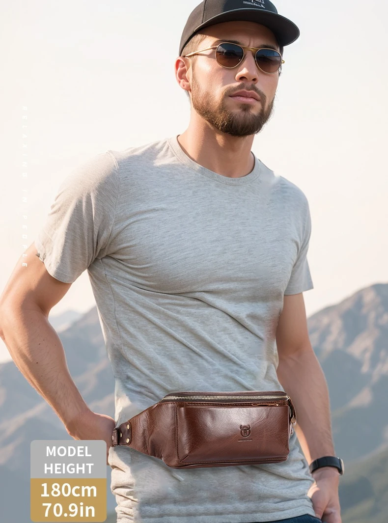 Premium leather cross-body cell phone riding chest bag men's waist bag business multi-pocket multi-function travel bag