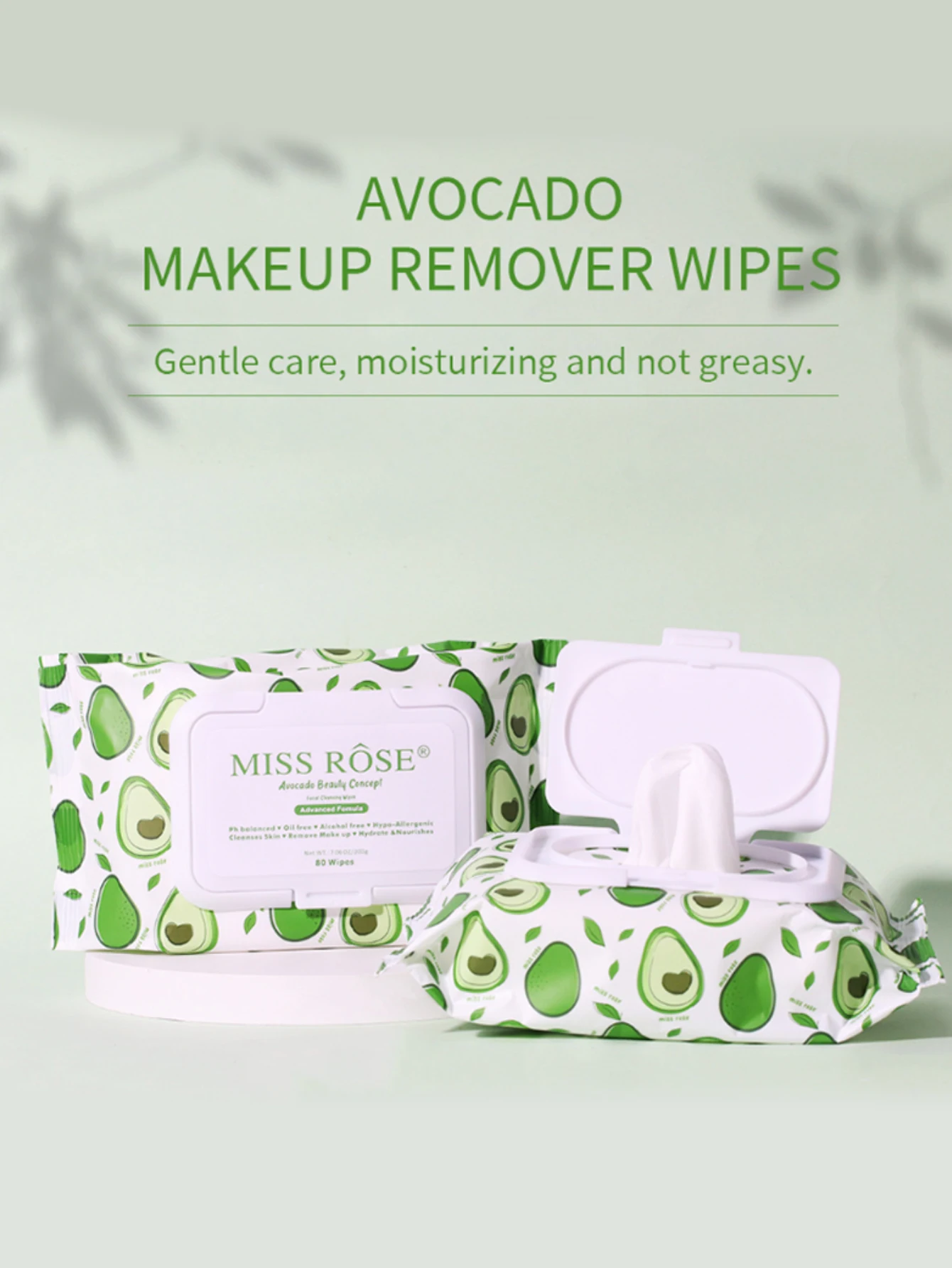 使い捨てアボカドメイク落としワイプ-メイク落とし、自動プレスボックス、80枚パック、メイク落とし、ポータブルバッグ