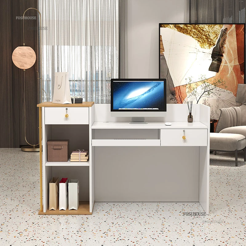 Simple Reception Desks for Front Desk Small Reception Counter High-end Commercial Office Furniture Beauty Institute Counter XX