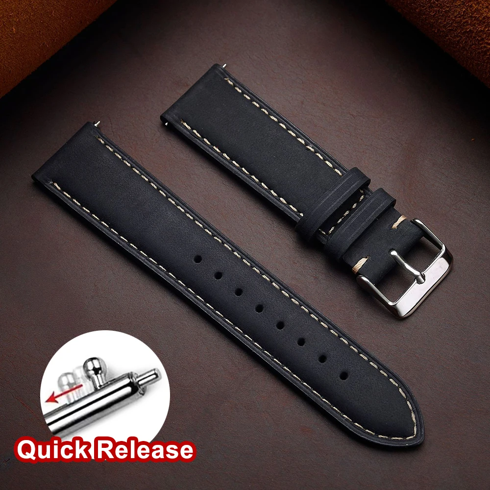 Vintage Dark Brown Cowhide Watch Strap, Quick Release