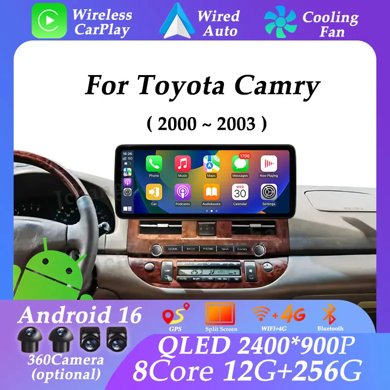 

12.3-дюймовый автомобильный радиоприемник для Toyota Camry 2000-2003, Android 16, с поддержкой Auto CarPlay, сенсорный экран, мультимедийный видеоплеер, навигация, DSP