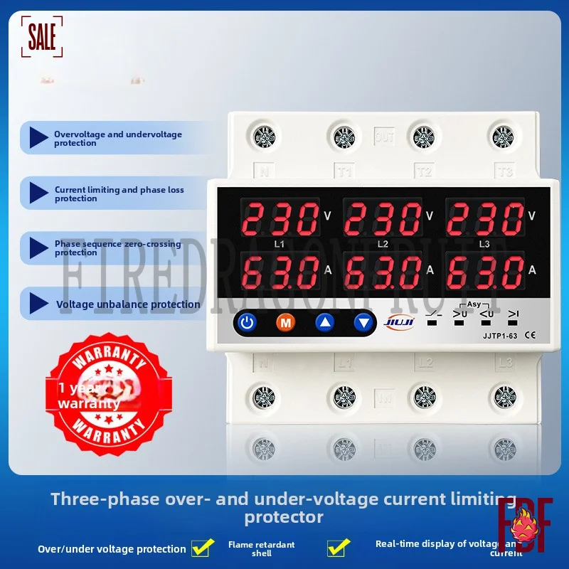 

Adjustable Digital Self-Resettable 3 Phase Protector Over Under Current Limiting Phase Loss Zero Loss 63A 380V