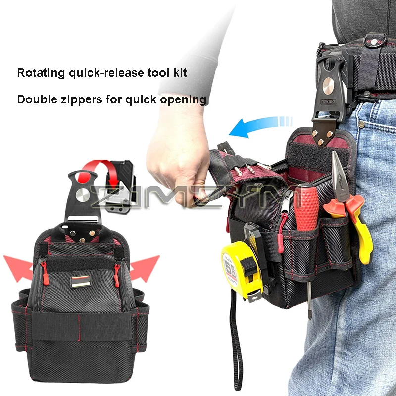 Electrician Tool Pouch Waist Storage Organizer Portable Belt Tool Bag Rotatable for Roofer Plumbers Workers Maintenance Repair