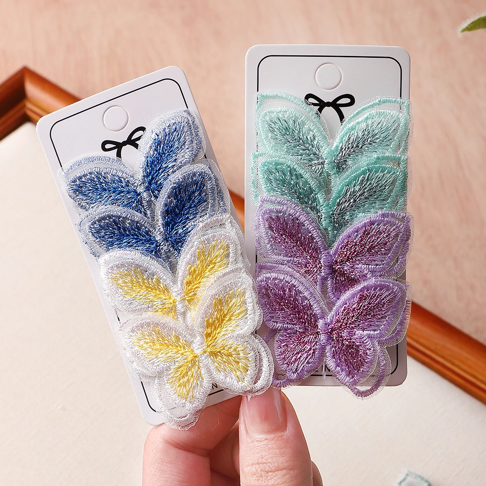 Juego de pinzas para el pelo con lazo de doble capa para niña, horquillas bonitas con flequillo de mariposa, accesorios para el cabello para bebé, regalo, 4 unidades por Set