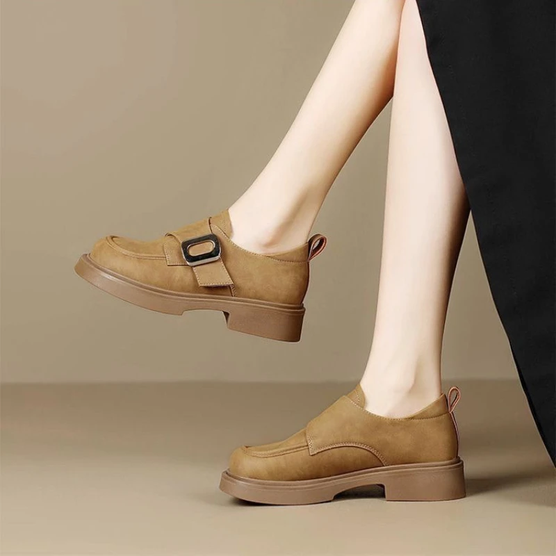 Women's Easy Slip-On Loafer Shoes 2026 Latest with Platform Thick Sole Soft Comfort British Style Durable Leather Footwear