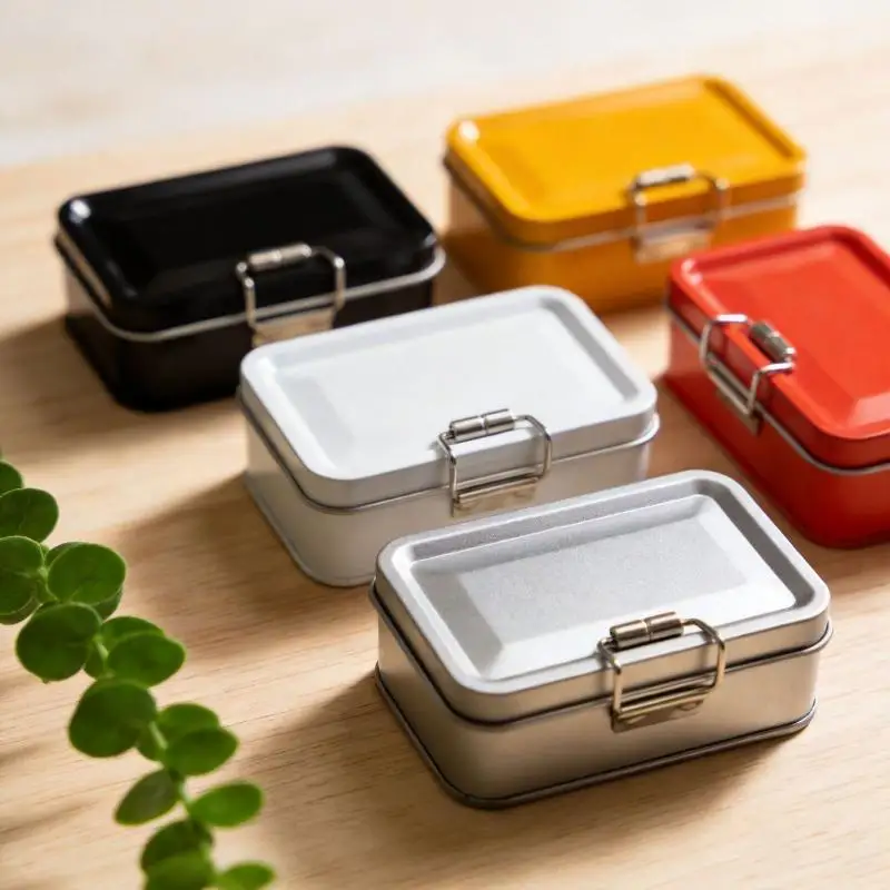 Heavy Duty Metal Storage Tin Box Flip Cover Buckle Lid Solid Color Organizer for Fishing Craft Electronic Small Parts Storage