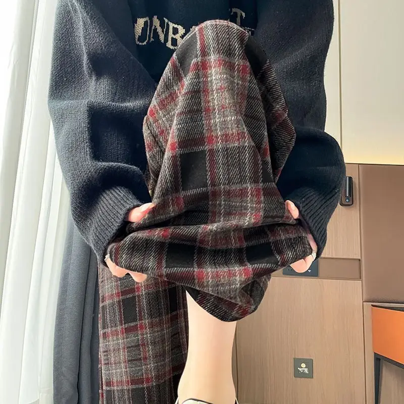 

Мужские повседневные брюки большого размера в клетку, прямого кроя, весенняя новинка, широкие брюки с эффектом потертости, винтажные, в расслабленном стиле, прямые брюки-трубы