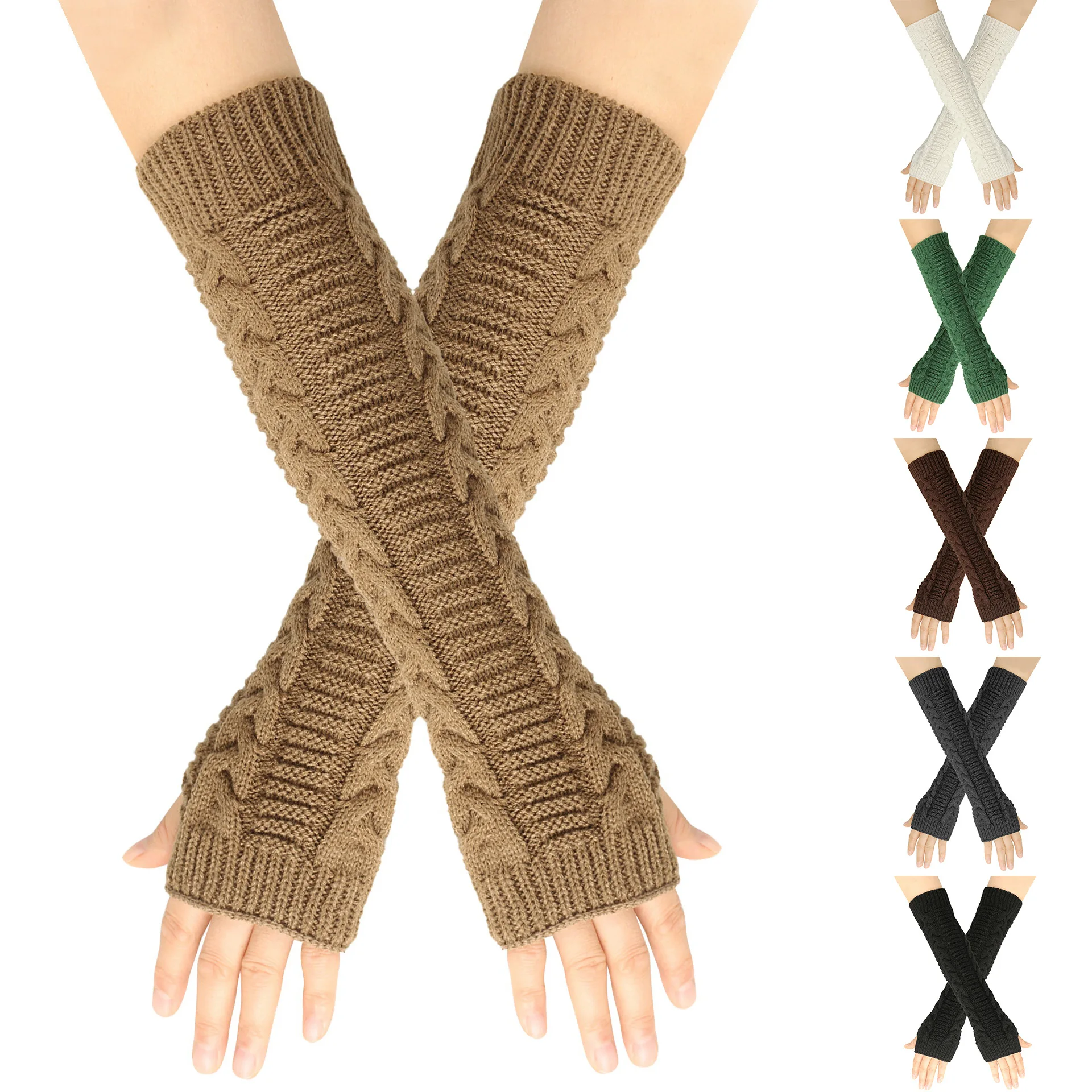 Winter Warm Knitted Arm Warmers for Women Shopping Acrylic Long Sleeves Solid Color Daily Outfits Lady Student Thermal Arm Cover