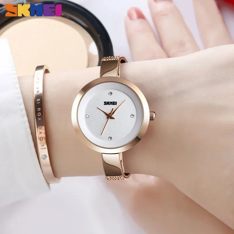 SKMEI Casual Stainless Steel Female Wristwatcch Relogio Feminino Luxury Quartz Ladies Watch Thin Strap Fashion Women Watch 1390