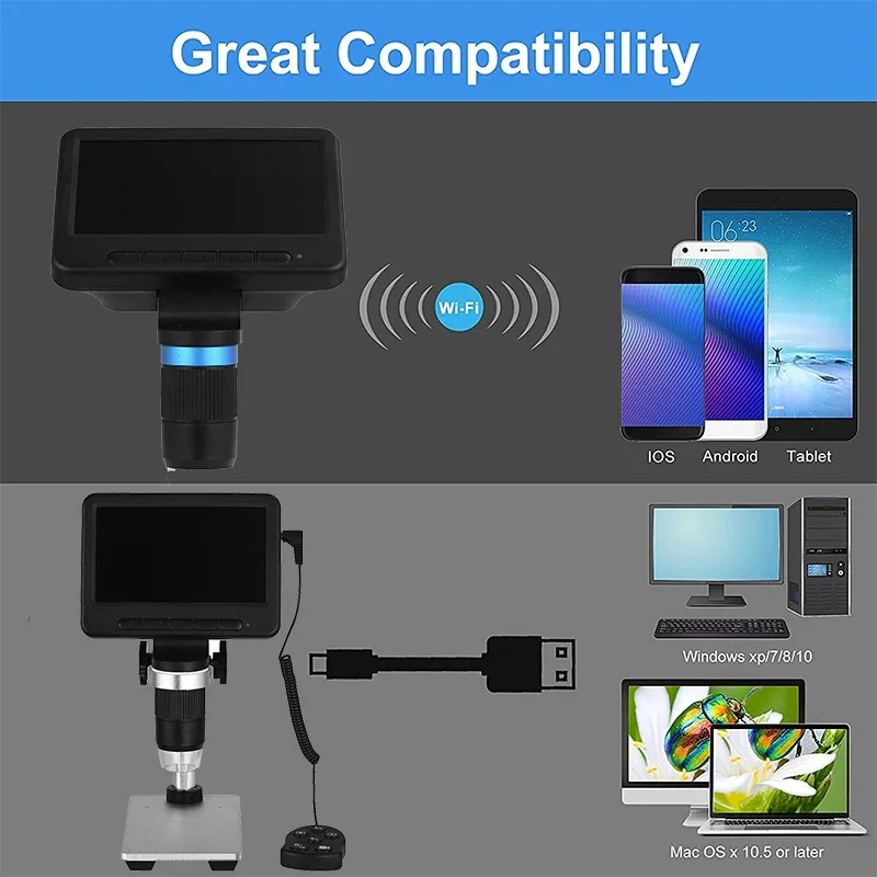 TKDMR 1000X Zoom HD 8LED Professional Electronic Digital USB WIFI Camera Microscope 5 Inch LCD Screen for Apple Android Phone PC