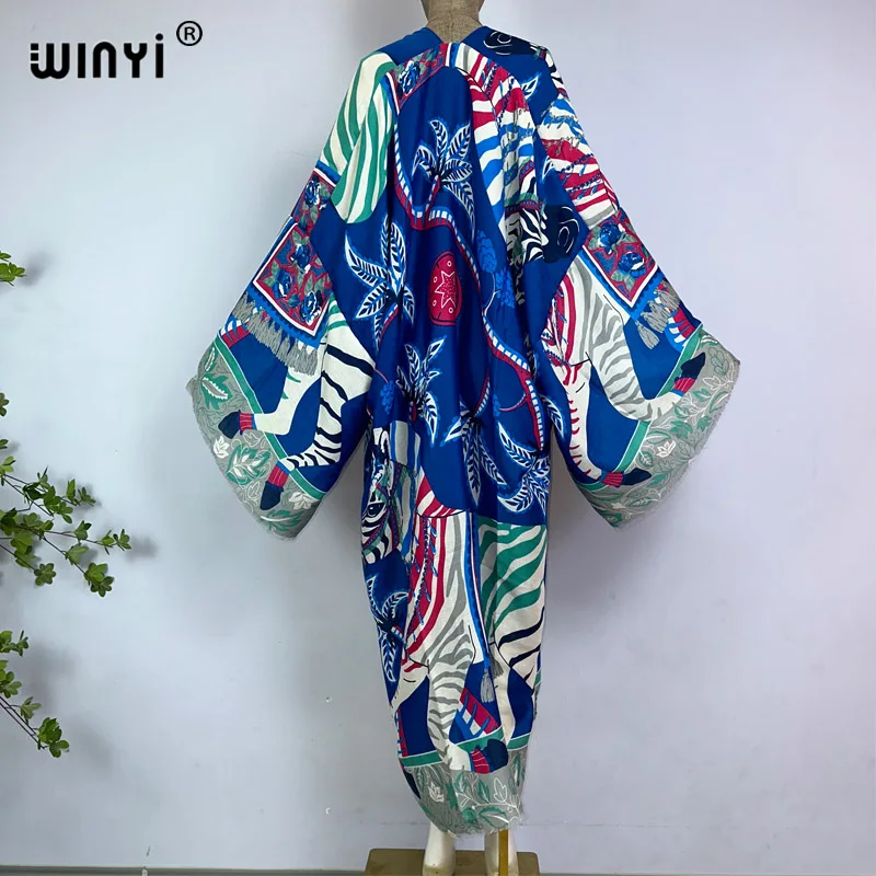 WINYI kimono Africa letnia plażowe stroje kąpielowe z nadrukiem boho elegancki kardigan seksowna wakacyjna sukienka na plażę