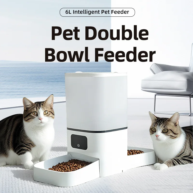 Smart Bluetooth Automatic Pet Feeder Double Bowl Cat Dog Dispenser Even Output Detachable Timed Pet Feeding Machine for Cats Dog