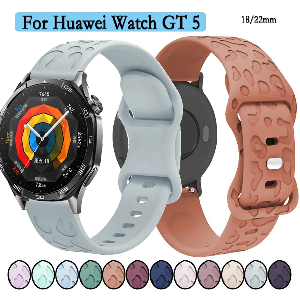 For Huawei Watch GT 5pro 46/42mm Strap Silicone Watchband With Leopard Texture 18/22mm Wristband For Huawei Watch GT5