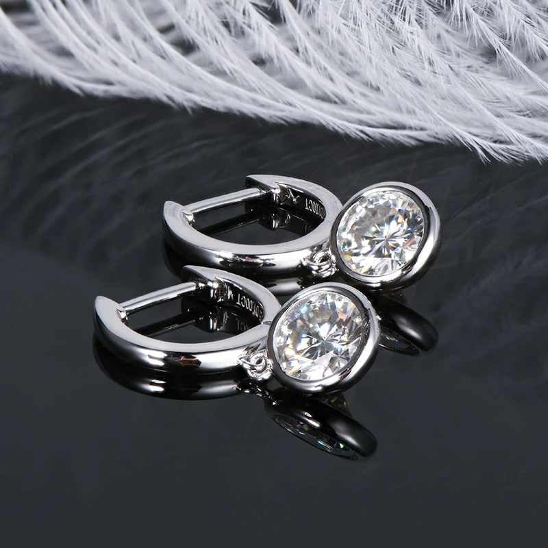 IOGOU 3CT 1CT 2CT D Moissanite Drop Hoop Huggie Earrings for Women 925 Silver Hoops Original Jewelry 8mm 9mm 6.5 Lab Diamond