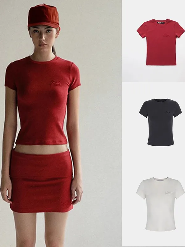 

Женская футболка узкого кроя с вышивкой ort Sve, летний модный дизайн, простой дышащий влажный топ ng round Ne Top