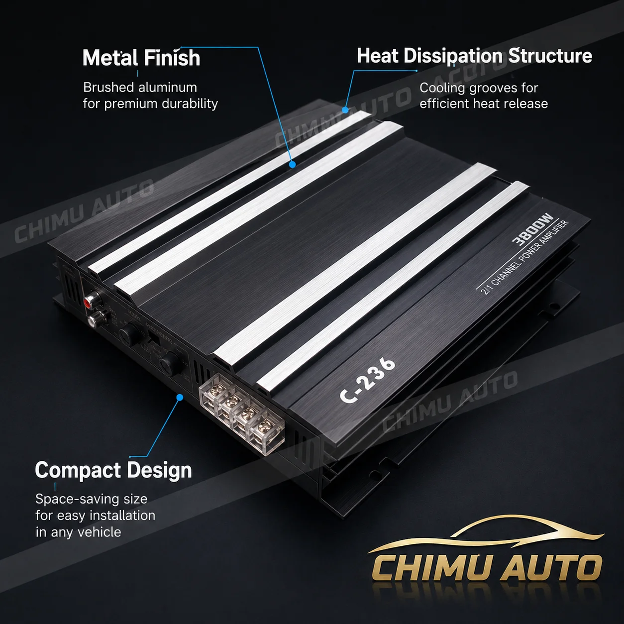 【CHIMU HOME】 3800W High Power 2 Channel Car Amplifier for C-236 Model for Car Audio System Modification Stereo Amp