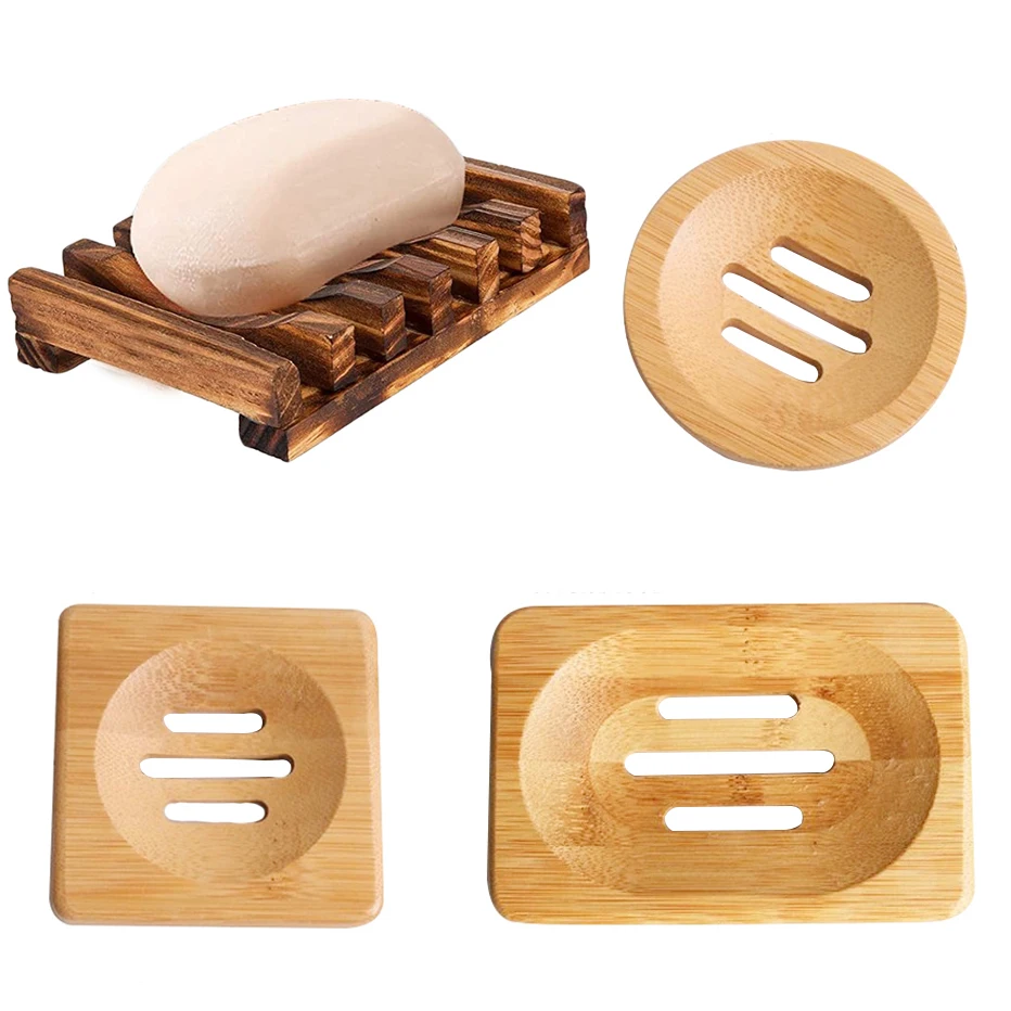 Wooden Natural Soap Box Natural Bamboo Dishes Bath Soap Holder Bamboo Case Tray Wooden Prevent Mildew Drain Box For Bathroom 