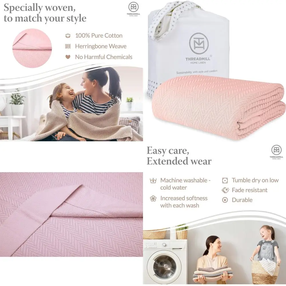 

Всесезонное одеяло из 100% хлопка, узор «елочка», 350 г/м², 68x92 дюйма, дизайн «Английская роза»