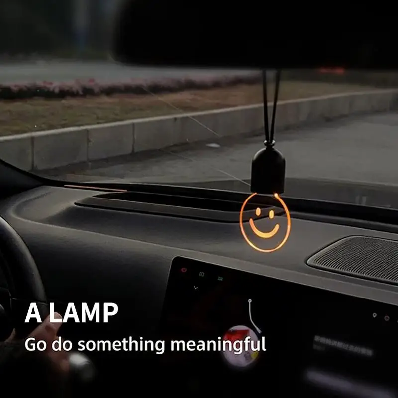 Rechargeable Smiley Face LED Car Pendant Acrylic Luminous Rearview Mirror Hanging Ornament Auto Interior Atmosphere Decor Light view 6