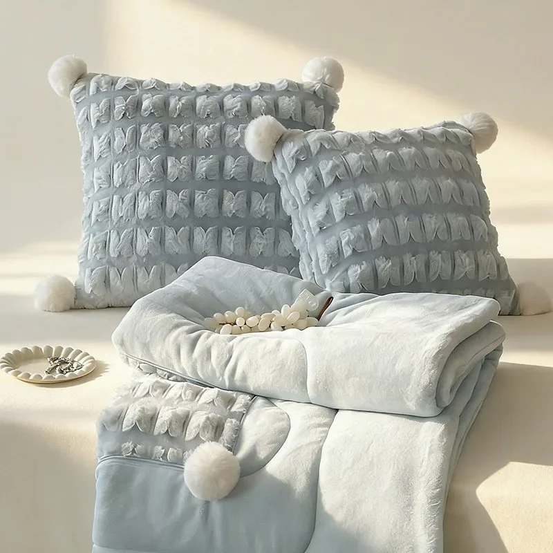 2-in-1 Pillow Blanket Thick Portable Office Nap Blanket Car Seat Cushion Foldable Dual Use Cozy Sleep Blanket Daily Relax Nap