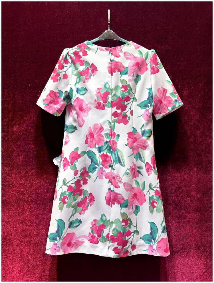 Vestido com estampa floral de manga curta feminino, roupa de pétala com gola redonda, Moda Europeia e Americana, XXL, Novo, Primavera, 2022