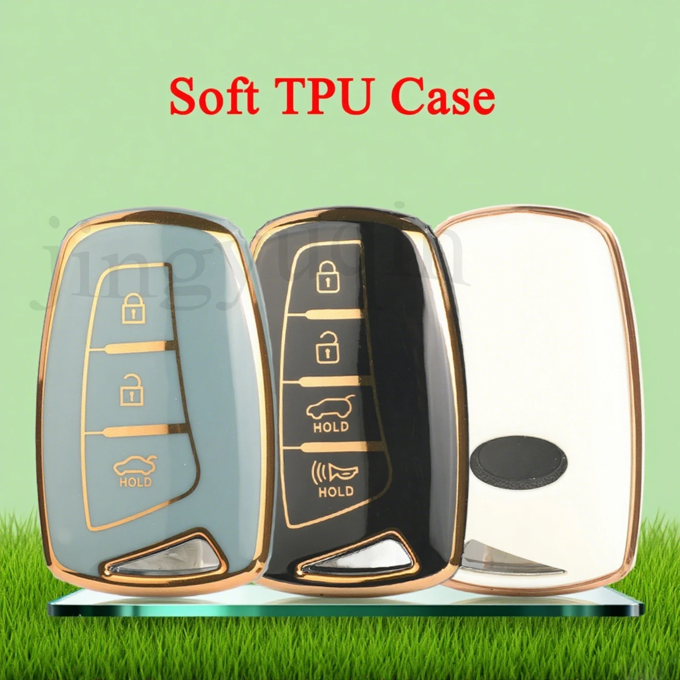 

Jingyuqin 3/4BTN NEW Soft TPU Car Remote Key Case For Hyundai Santa Fe Grand Santa Fe 2018 IX45 EQUUS AZERA Grandeur HG Sedan