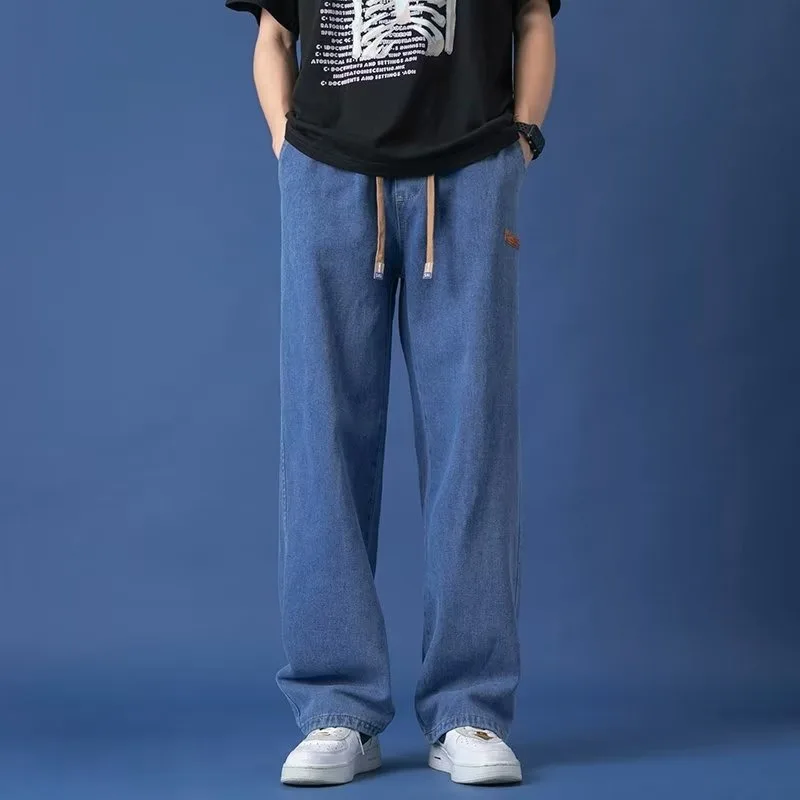 Vintage American Style Distressed Black Grey Jeans Oversize Loose-fit Straight-leg Pants Casual High Street Fashion For Men