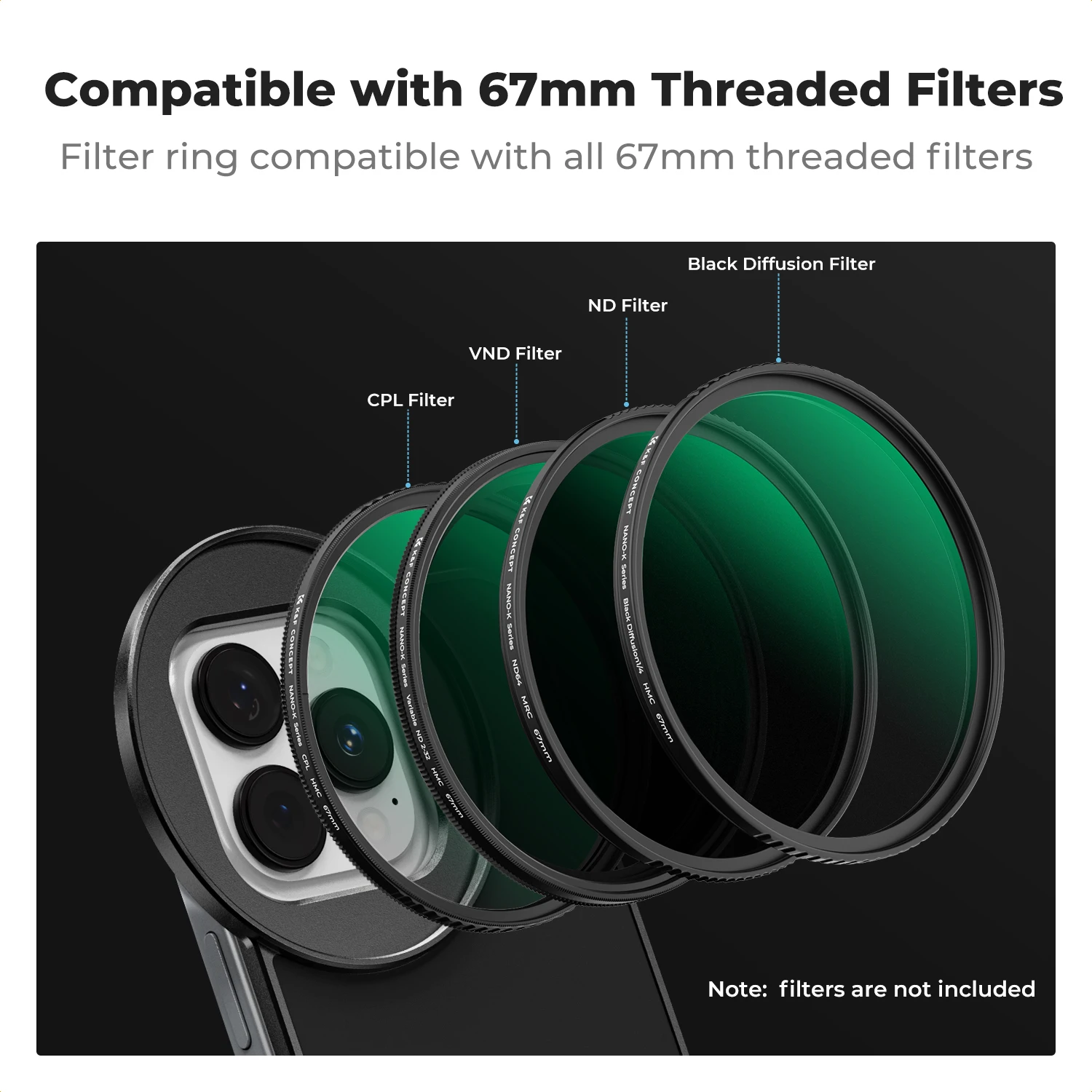 K&F Concept 67mm Phone Filter 6.1 6.7 inch for iPhone MagSafe Adapter ND2 ND32 ND Filter CPL Filter for iPhone 14 15 16 Pro