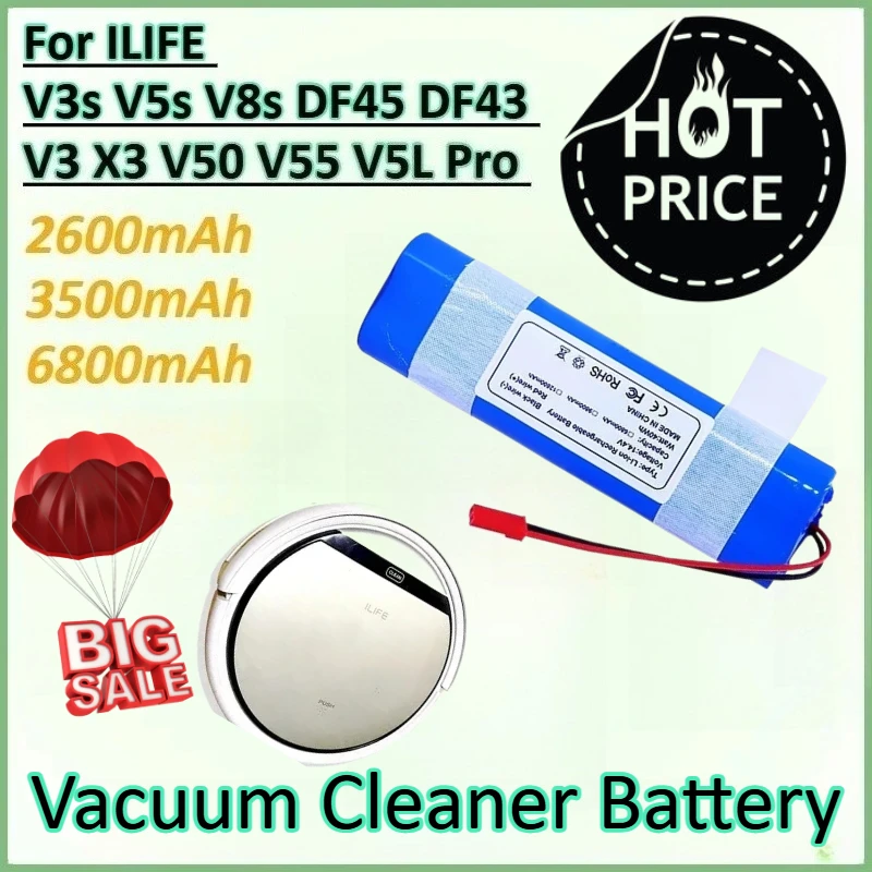 

New 14.4V 6800mAh Rechargeable Battery for ILIFE DF45 DF43 V3s V5s V8s V50 V55 V3 X3 V5L Pro Robot Vacuum Cleaner Battery