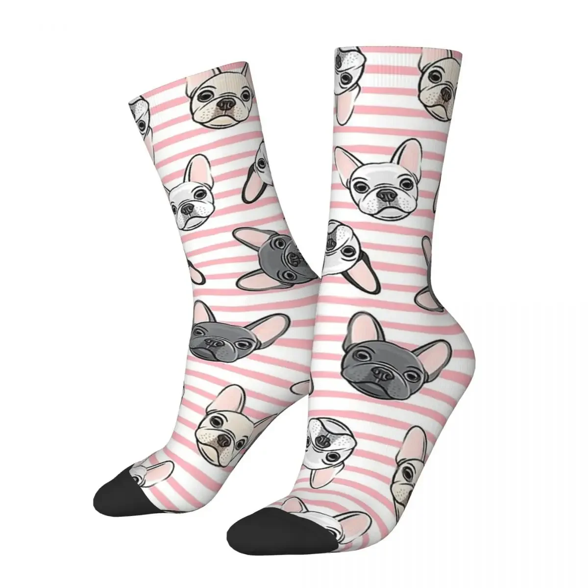 Stripes Men's Socks All The Frenchies Pink Stripes Cute Vintage French Bulldog Hip Hop Crew Crazy Sock Gift Printed