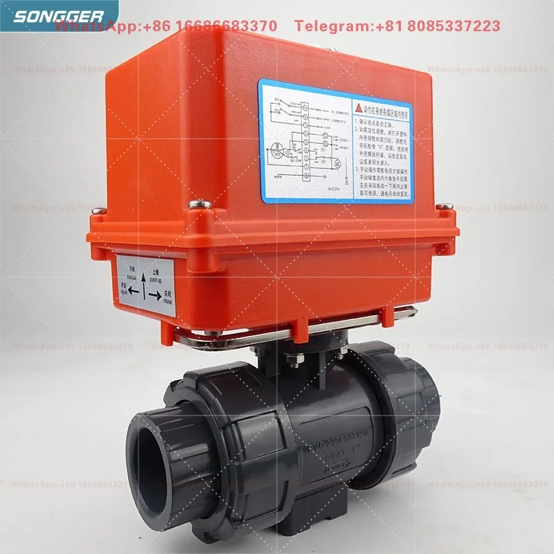 Q911F True Union UPVC Electric Ball Valve AC220V DC24V ‑ IP67 Waterproof Soft Seat Chemical Resistant Motorized Control Valve