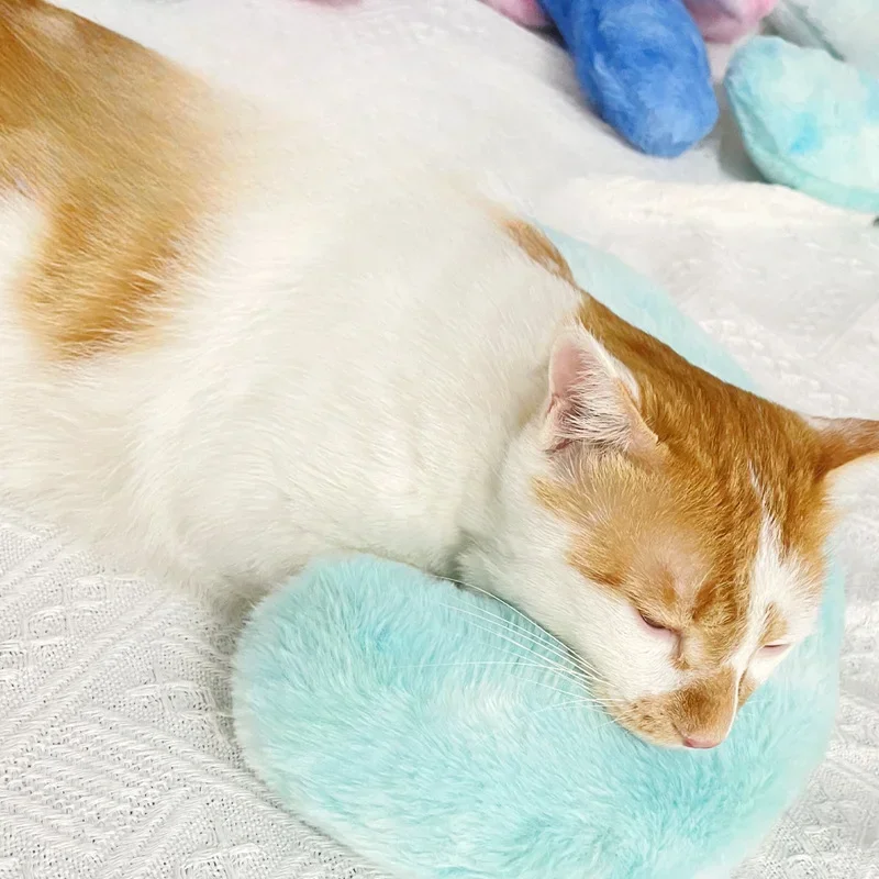 Pet Pillow Soft Tie-dye Plush Little Devil Shape Cat Pillow Accessories Pet Lying Mat Dog Pillows U-Shaped Pillow Pet Products