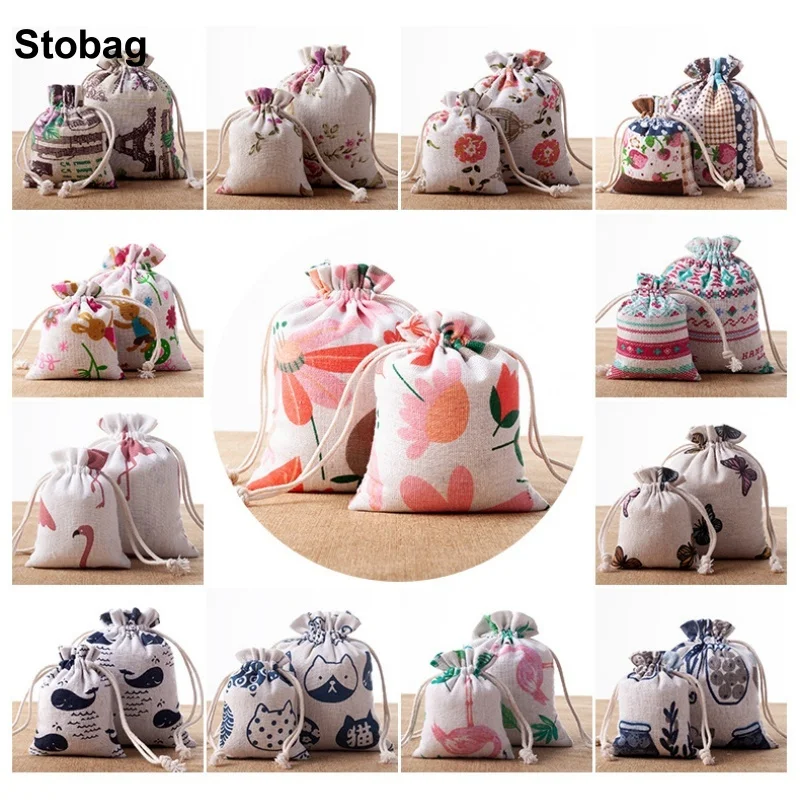 

StoBag 50pcs Wholesale Linen Drawstring Bag Cotton Small Sachet Gift Jewelry Package Storage Bundle Pocket Reusable Pouches