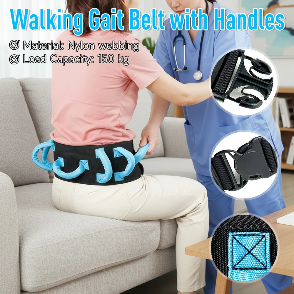 

Adjustable Gait Belt with 7 Handles Metal Buckle Safety Transfer Belt for Elderly Seniors Patients Walking Assistance Stair