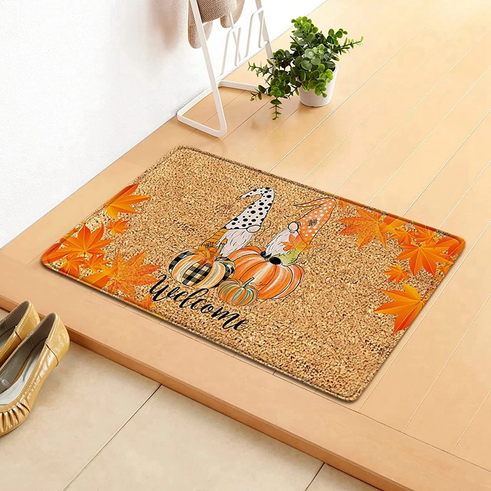 Thanksgiving Flannel Non-Slip Mat Carpet Room Doorway Floor Decoration Blanket Floor Mat Festive Party Decoration Supplies