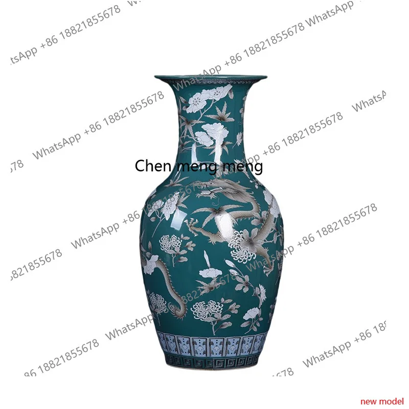 H178Dayazhai pastel green dragon pattern vase ornament desktop decoration ceramic flower arrangement utensils Japanese flower pa